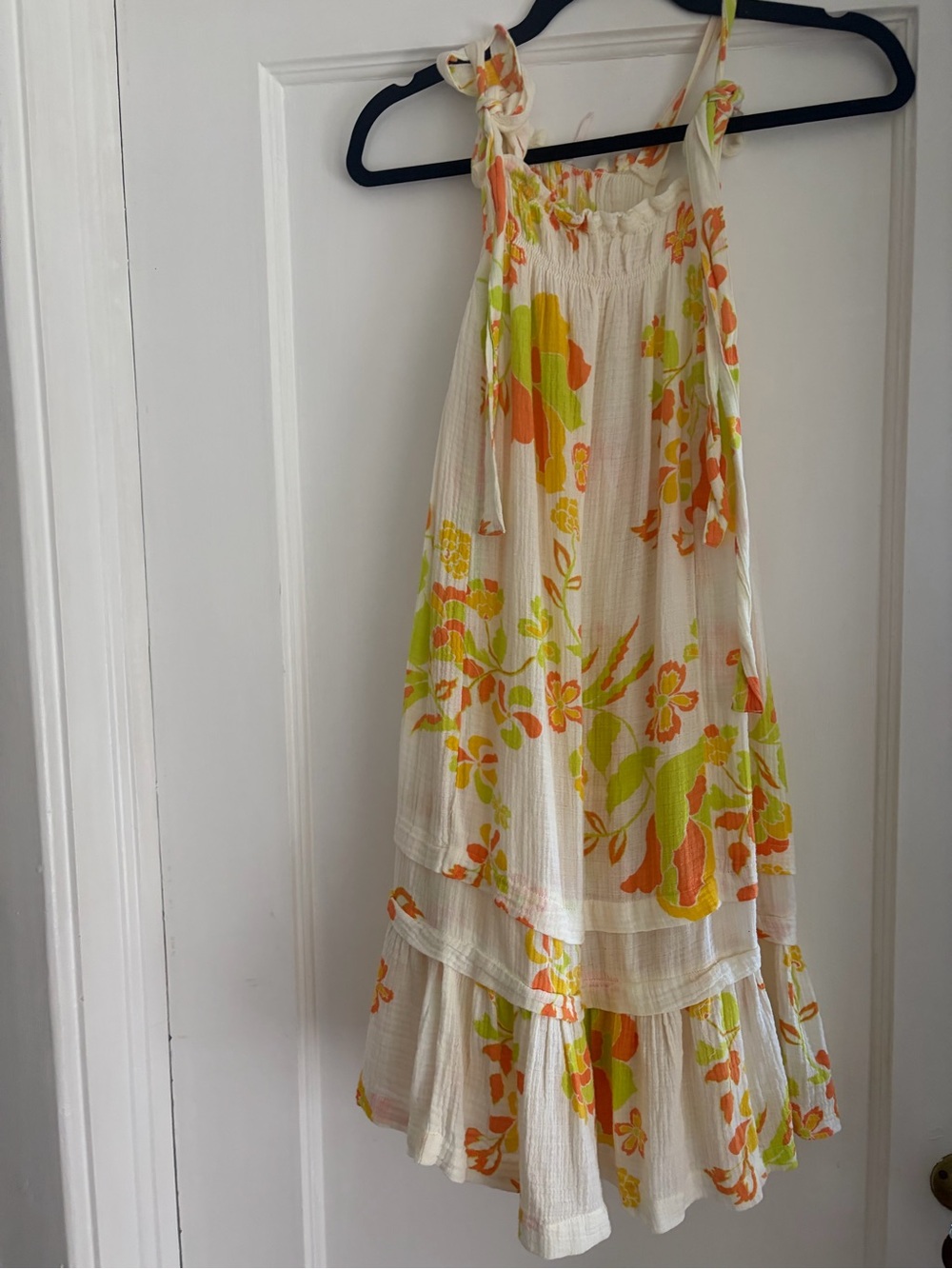 Free People Cream Mini/midi Dress with Orange & Lime Floral Print